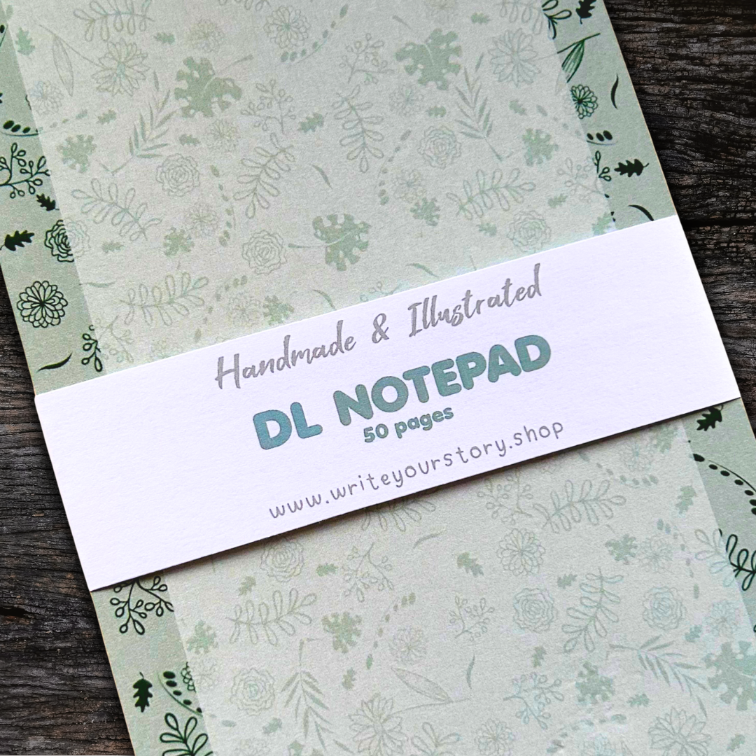 Write Your Story – wholesale Notepad – Green Floral DL Notepad5