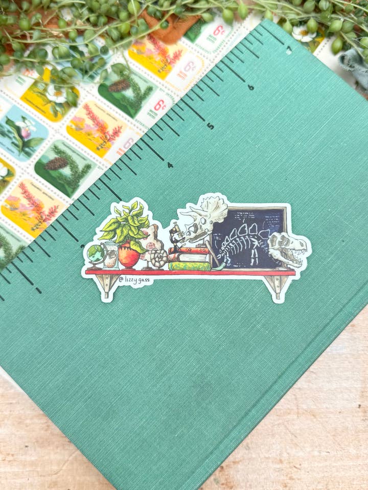 The Mini Paleontologist's Shelf Sticker for wholesale by Lizzy Gass