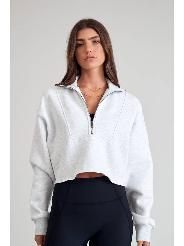 White Marle Arlo Crop 1/2 Zip Sweater for wholesale on Faire