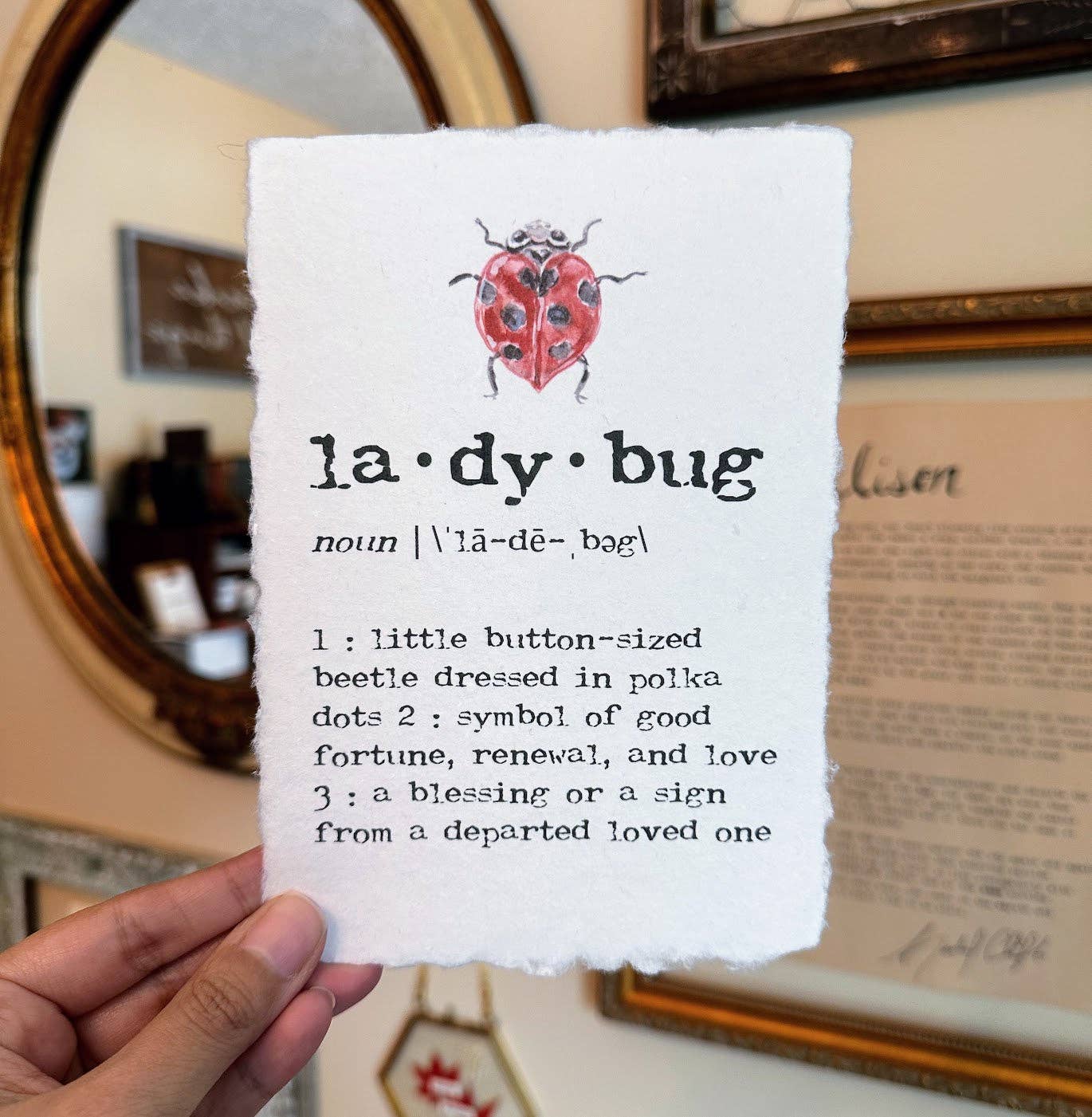 Alison Rose Vintage - Wholesale Art Print - ladybug definition print in typewriter font on handmade paper2
