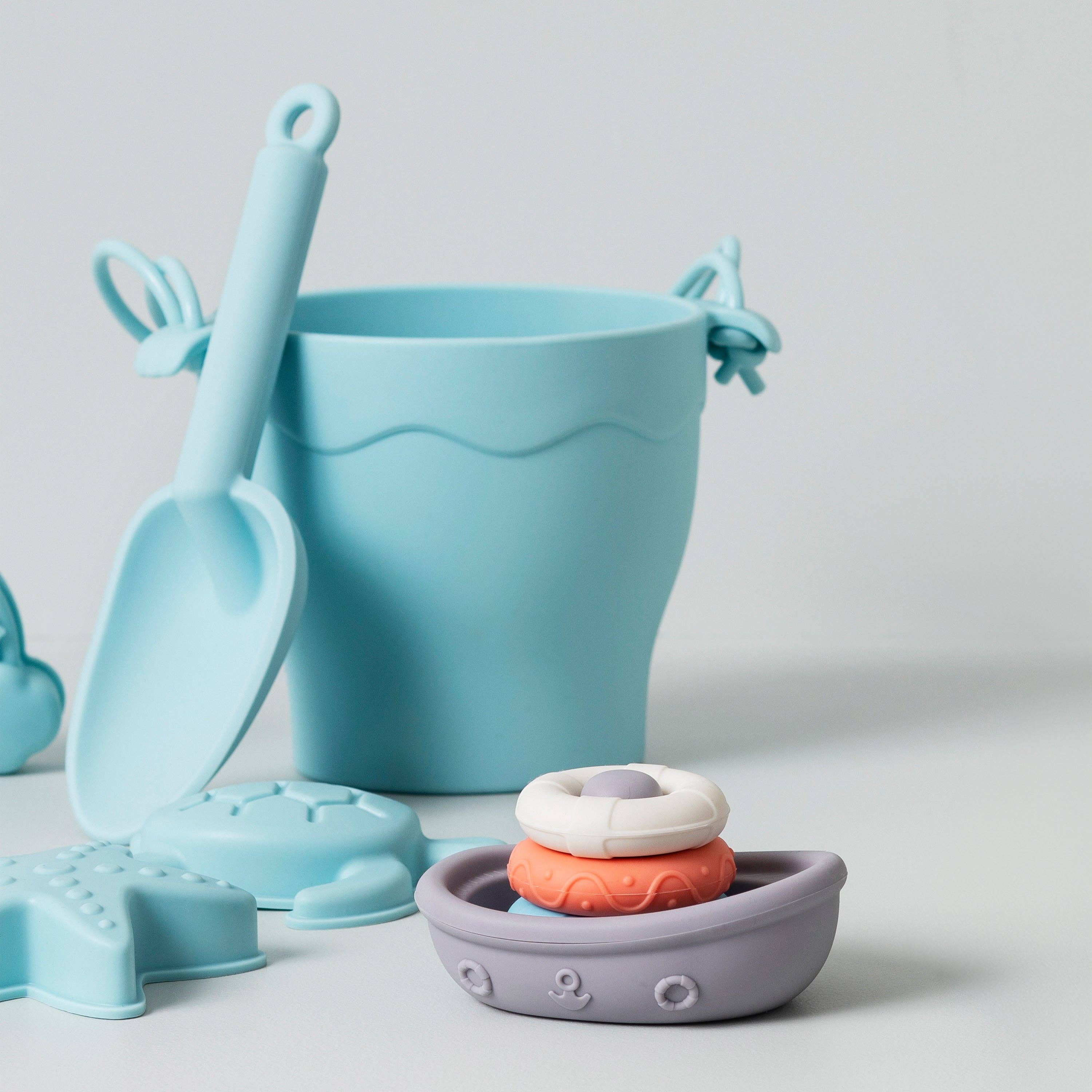 Living Textiles - Wholesale Toy set – Kids - 8pc Silicone Bucket Set - Light Blue3