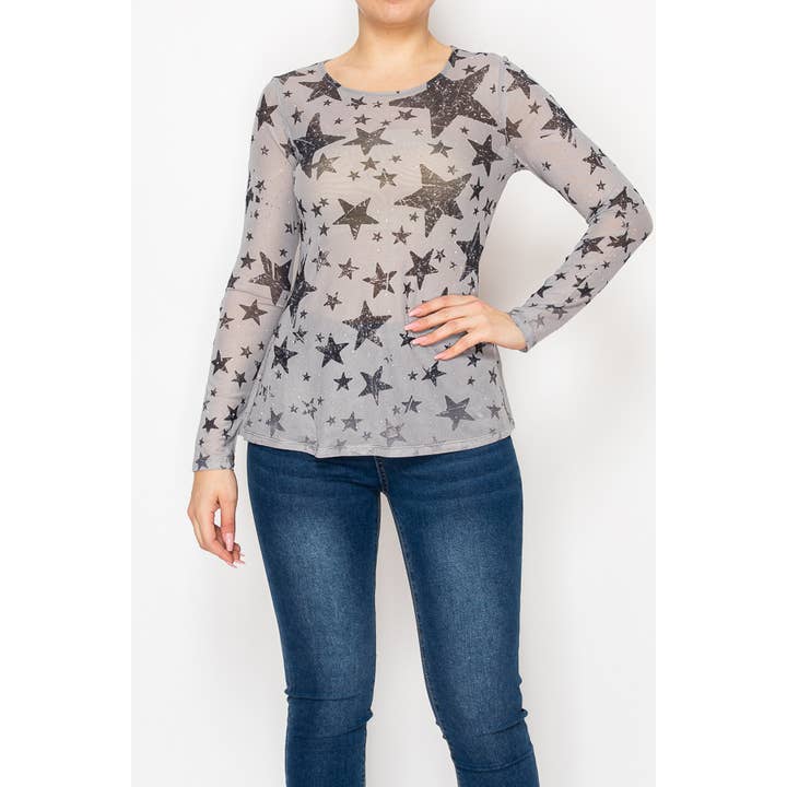 Minimalist Sheer All-Mesh Long Sleeve Top – 4846GY P STAR for wholesale by Origami Apparel ~ Lace and Crochet inspired