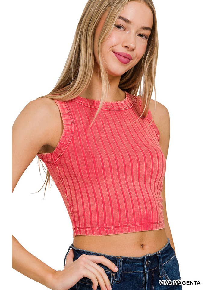 42POPS - Wholesale Tank Top - Women's - ',....Ribbed Washed Sleeveless Cropped Tank Top