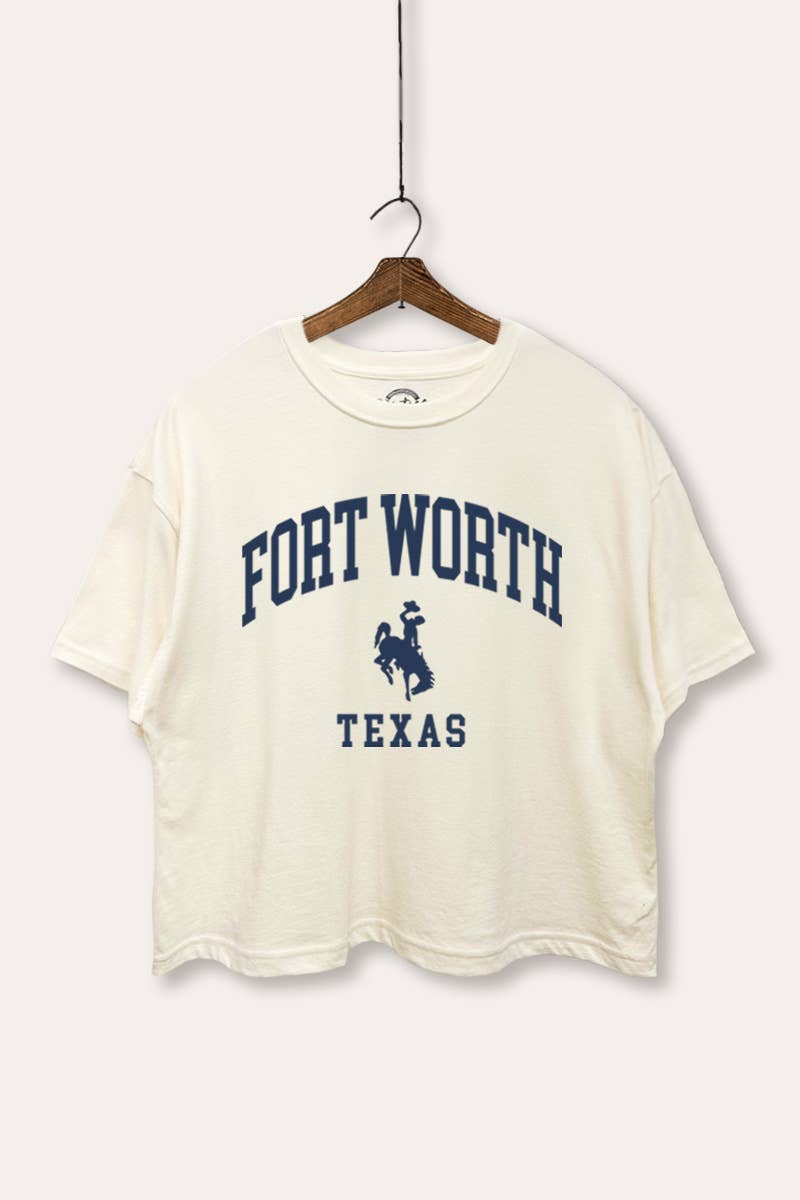 VINTAGE POINT USA - Vendita all'ingrosso Maglietta serigrafata - Donna - TOP CORTO GRAFICO "RODEO FORT WORTH, TEXAS"2