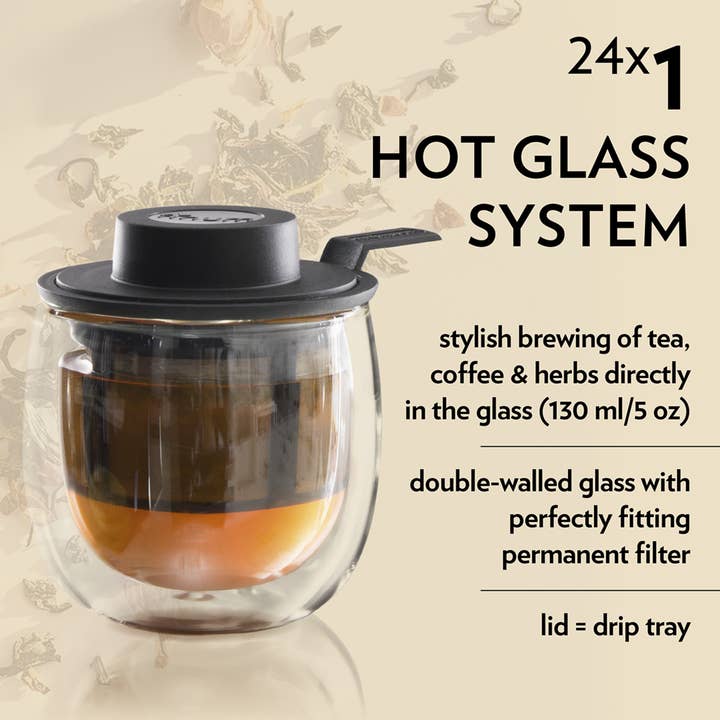 finum - Wholesale Tea Strainer/Infuser - HOT GLASS SYSTEM 130ml, double-walled glass,permanent filter1