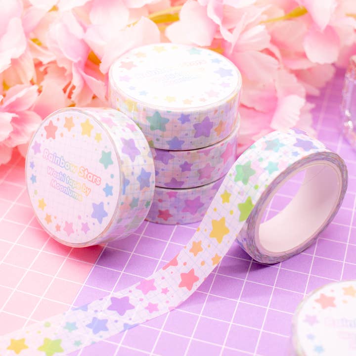 Rainbow Stars Light washi tape 15mm x 10m for wholesale by Moonlume