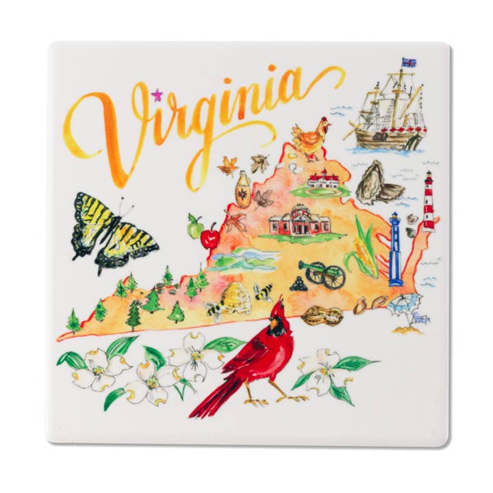 VA State Collection Ceramic Coaster Virginia Rosanne Beck for wholesale by Boston International