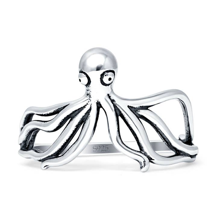 Vintage Style Oxidized Octopus Ring for wholesale by Blue Apple Imports
