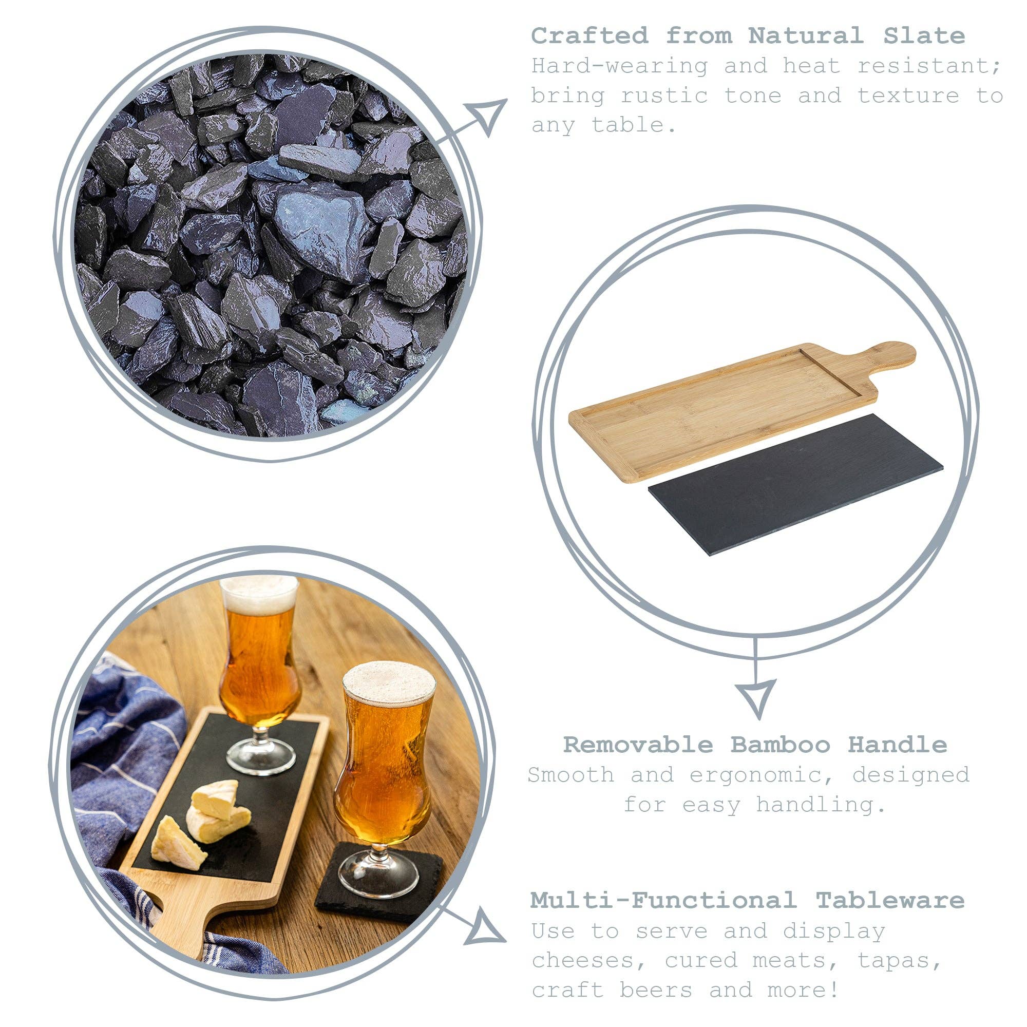 Rinkit Ltd - Venta al por mayor Bandeja de servir - Tabla para servir de pizarra y bambú Argon Tableware4