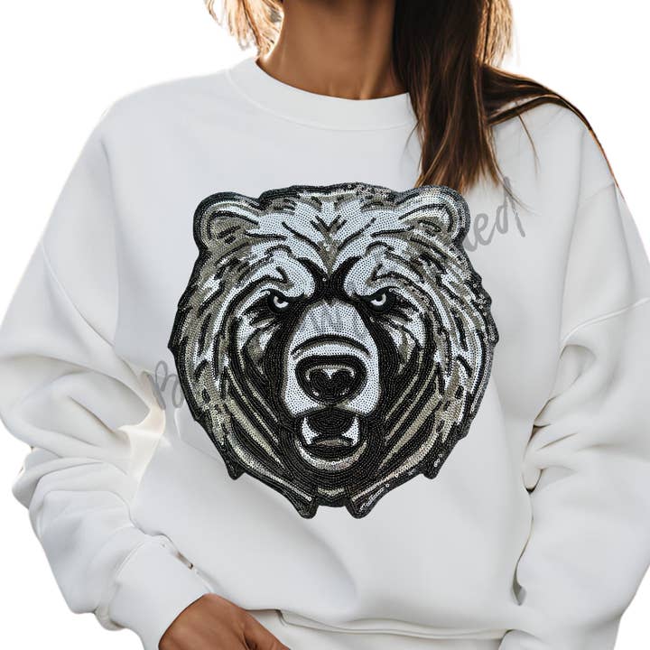 Bear Patch Iron On Ready Sequins Patch Game Day Ready Patch for wholesale by Brazenly Envied