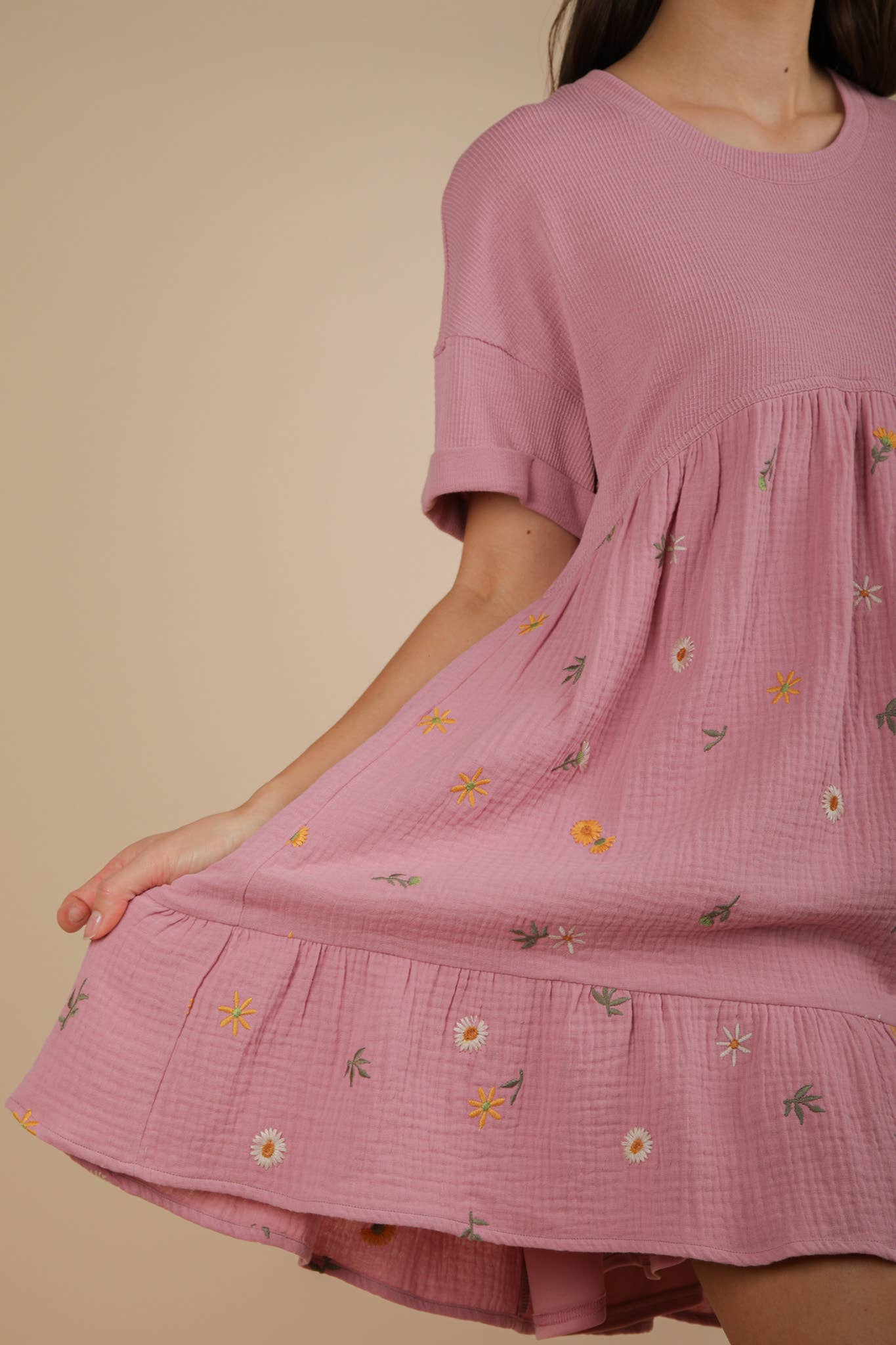 VERY J - Wholesale Dress - Women's - ND31718-Oversized Floral Embroidered Knit Mini Dress10