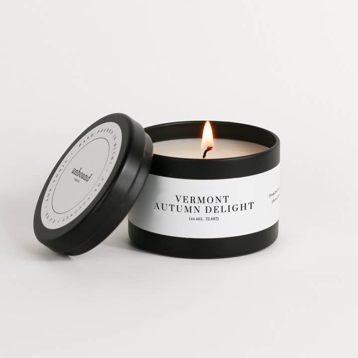 Vermont Autumn Delight - Coco Soy Destination Candle - 3.2oz for wholesale by Unbound Candles