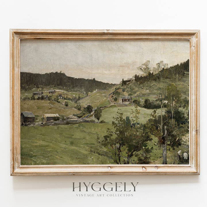 Vintage Landscape Oil Painting | Muted Green Art Print L121 for wholesale by Hyggely