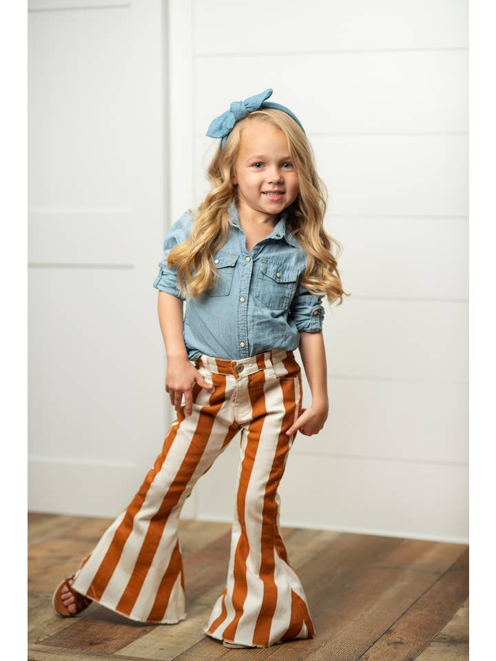 Oopsie Daisy - Wholesale Jeans - Kids - Kids Mustard Stripe Flare Denim Jeans