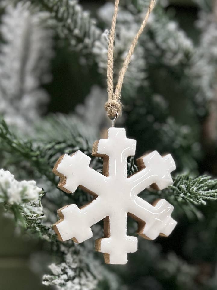 Set of 6 Wooden Snowflake Ornaments 2.5x2.5in for wholesale by Wholesale Home Decor