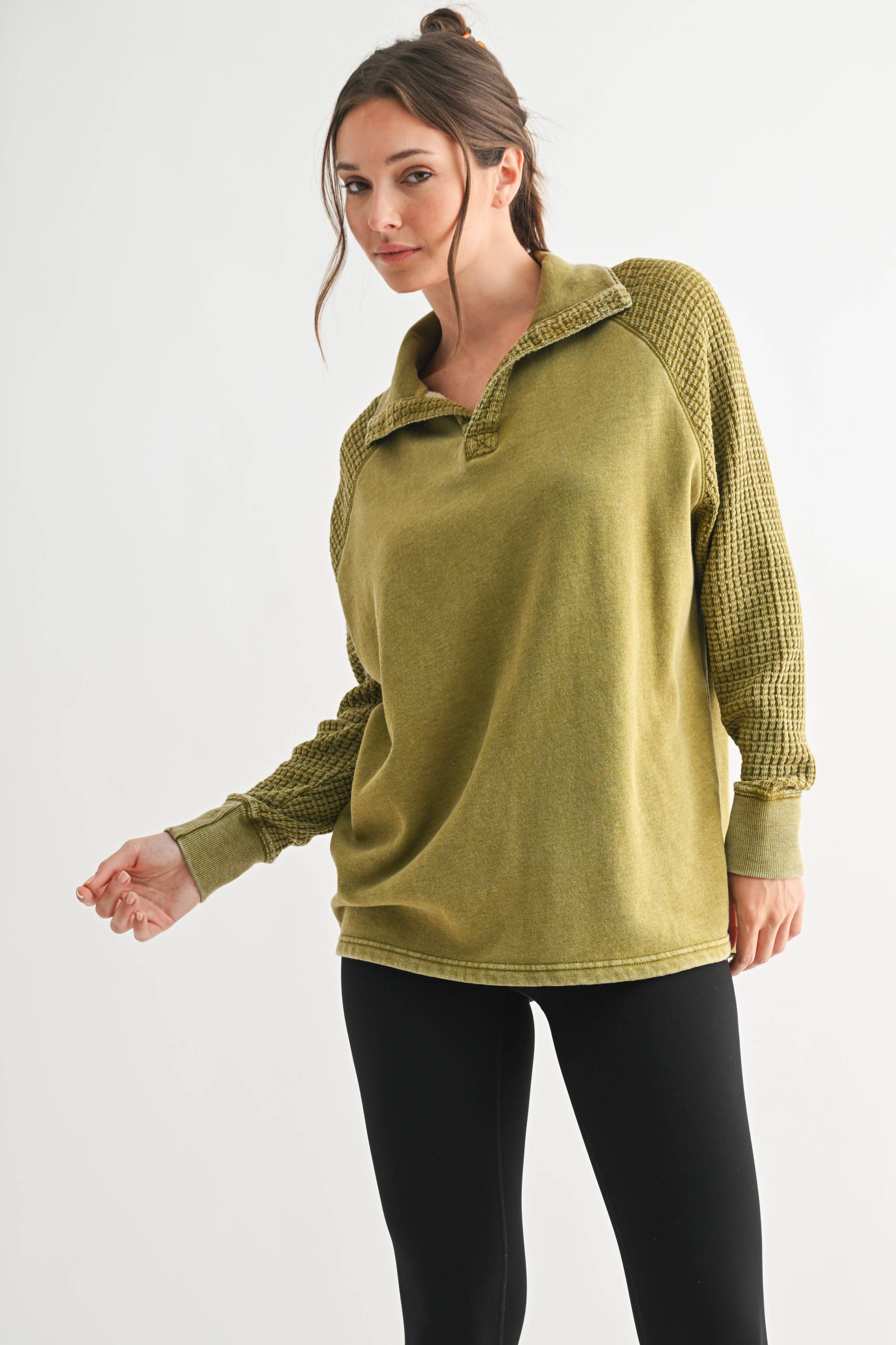 Mono B - Vente Haut en maille – femme - Henley en tricot gaufré Duality