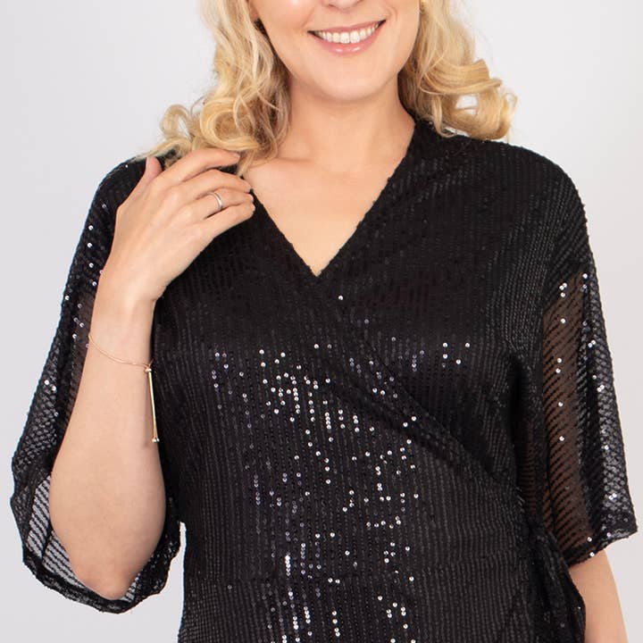 Sarta - Wholesale Dress - Women's - Liv Wrap Dress - Black, Sequin
