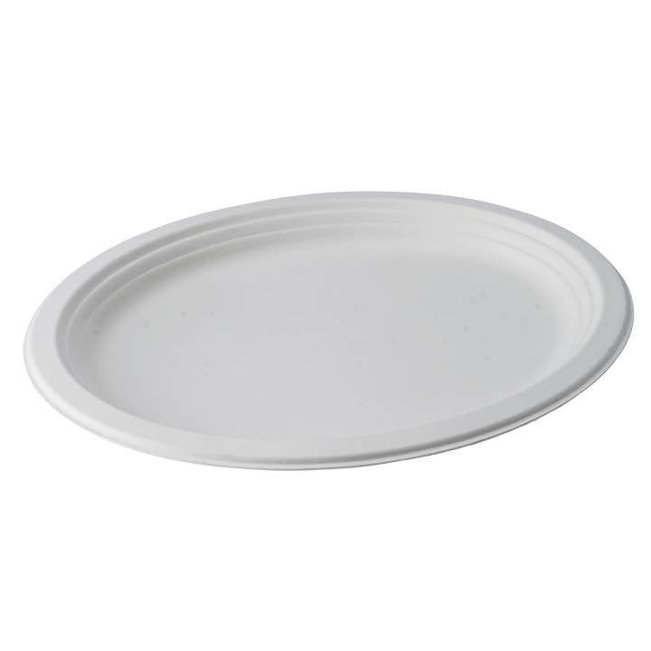 CaliWare 10" x 12 1/2'' No PFAS Added Natural Bagasse Oval Plate - 500/Case for wholesale by CaliWare