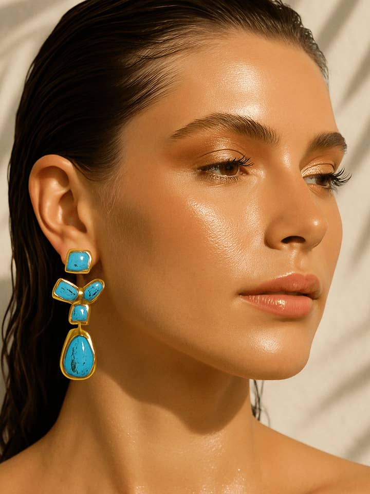 Elleonor 18K Gold Western Turquoise Stone Earring for wholesale by Madmoizelle Closet