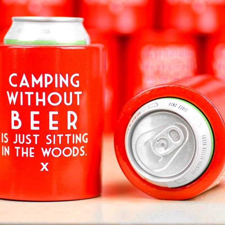Meriwether - Wholesale Drink Huggers & Koozies - Camping without beer... Vintage Beer Koozie. Case Pack of 12