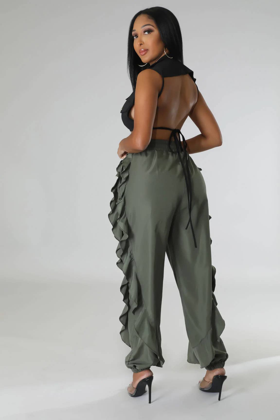 5besties inc - Wholesale Pants - Women's - DRAWSTRING WAIST RUFFLE SIDE CARGO PANTS14