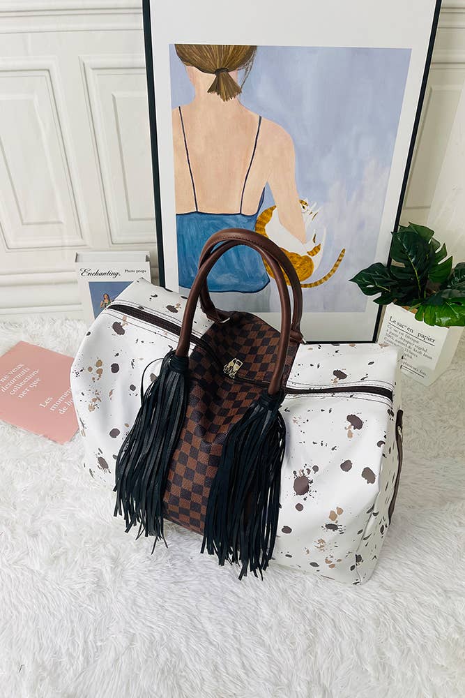 UNISHE - Venta al por mayor Bolsa de viaje - Mujer - Bolso de fin de semana retro occidental con estampado de vaca y cuadros ACC7393