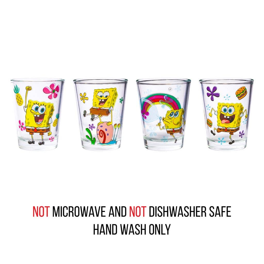 Silver Buffalo - Wholesale Drinking Glass/Cup - Spongebob Poses Floral 4pc. 1.5oz. Mini Glass Set3