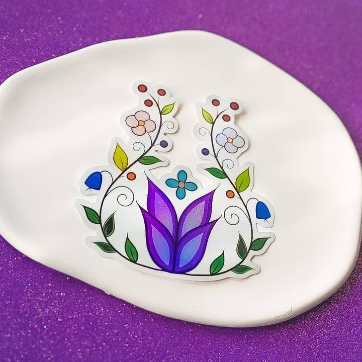 Tulip and Vine Ojibwe Floral Sticker for wholesale by Bizaanide'ewin