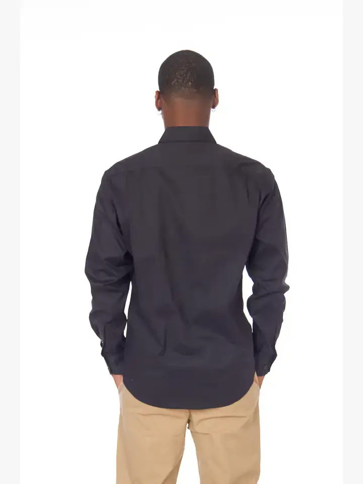 Black Men's Cotton Stretch Long Sleeve Solid Shirt for wholesale on Faire1