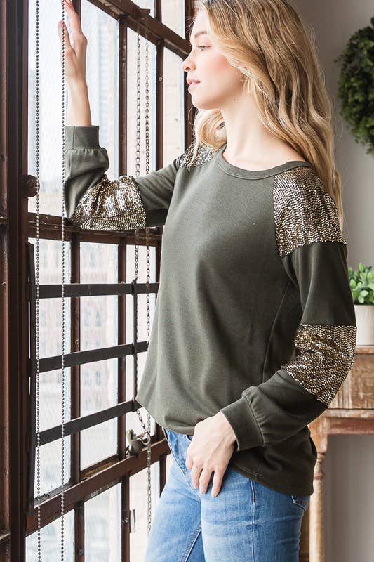 HEIMISH - Wholesale Tunic - Women's - ET6842-10 PUFF SLEEVE SOLID AND SEQUINS TOP8