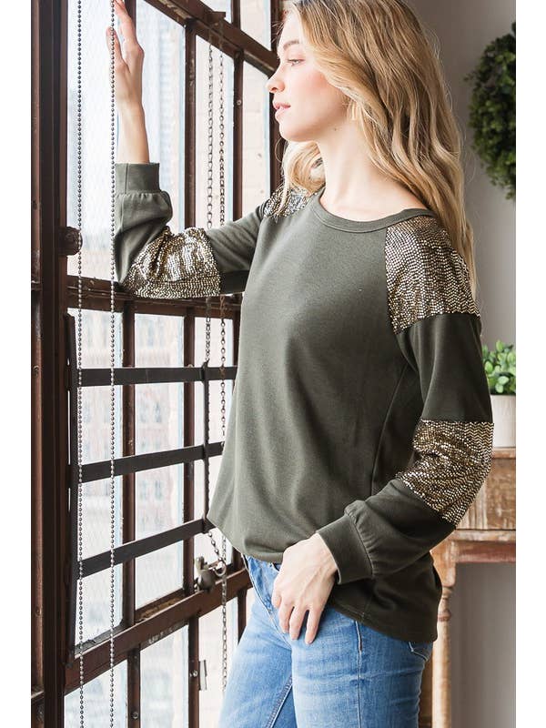 HEIMISH - Wholesale Tunic - Women's - ET6842-10 PUFF SLEEVE SOLID AND SEQUINS TOP8