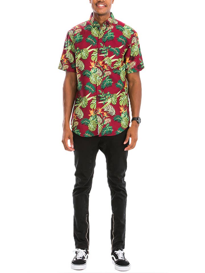 WEIV - Wholesale Button Down Shirt - Men's - WS7005N Polyester Hawaiian Print Button Down Short Sleeve