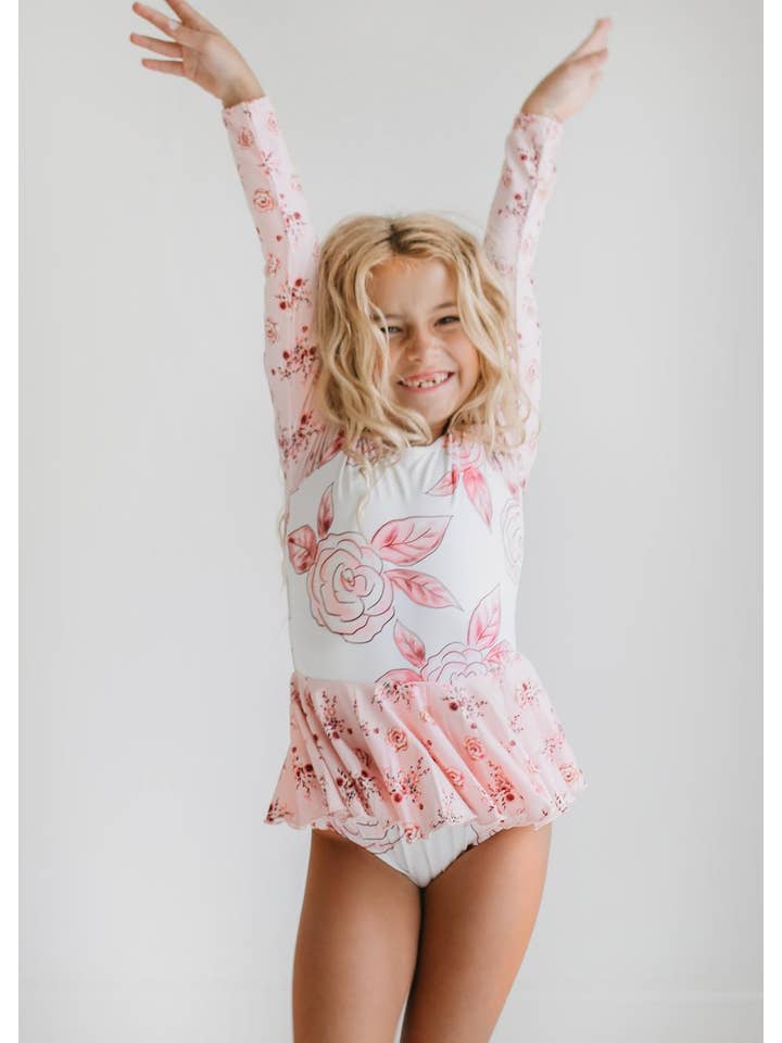 Oopsie Daisy - Wholesale Leotard - Kids - Kids Dusty Pink Rose Dance Long Sleeve Skirted Leotard