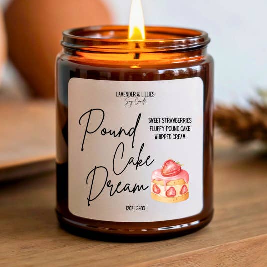 Sueño de Bizcocho - Vela de Soja - 12oz Vidrio Ámbar para venta al por mayor de Lavender & Lillies