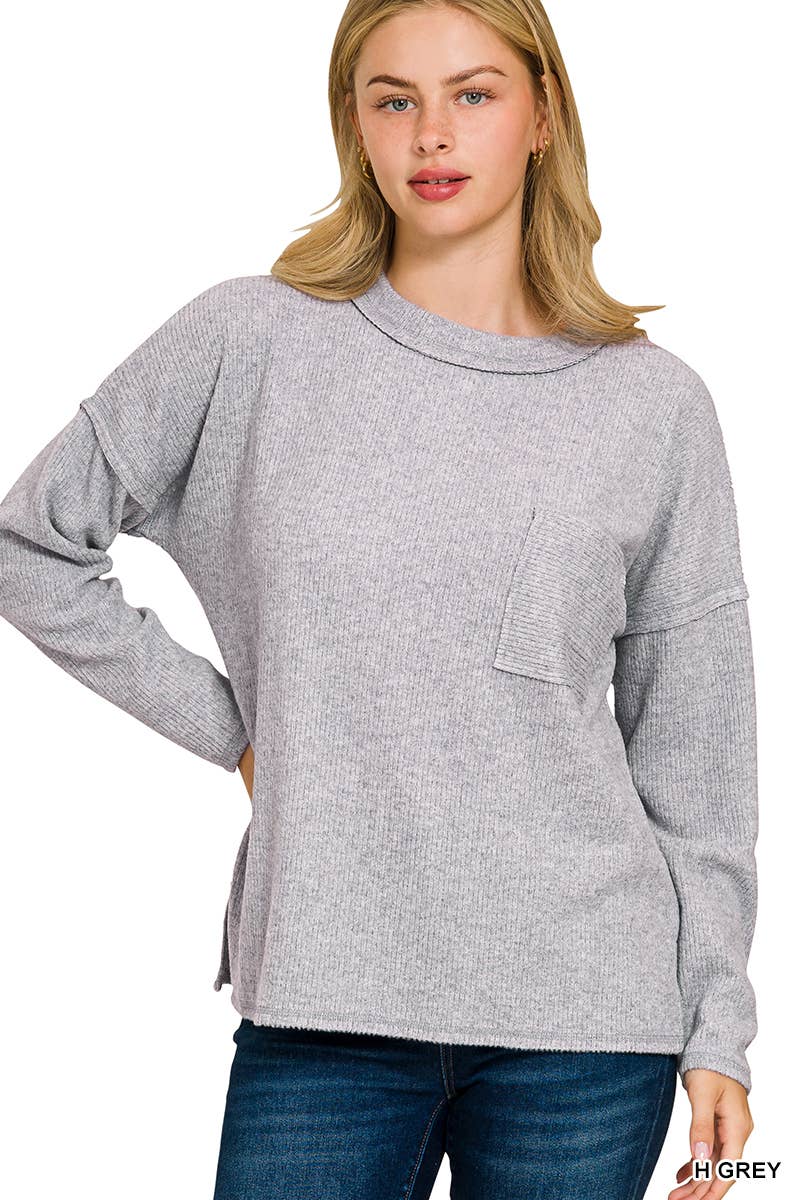 Vanilla Monkey - Wholesale Knit Sweater - Women's - Ribbed Brushed Melange Hacci Sweater With A Pocket7