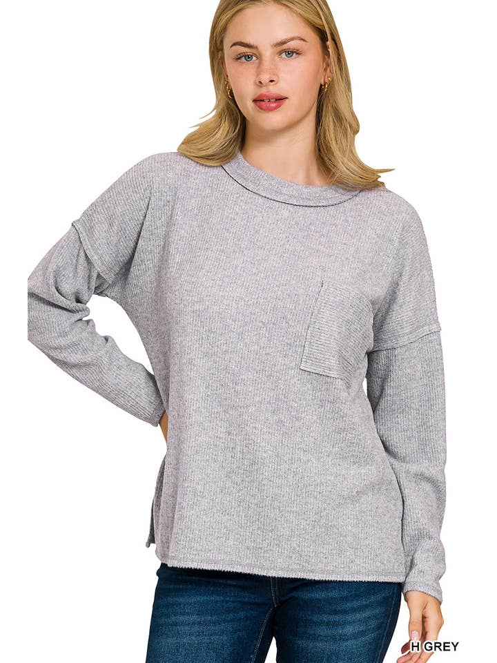 Vanilla Monkey - Wholesale Knit Sweater - Women's - Ribbed Brushed Melange Hacci Sweater With A Pocket7
