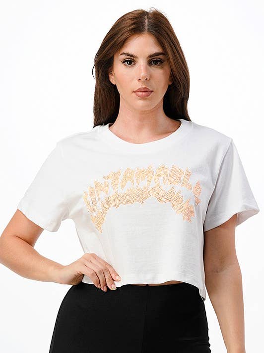 Untamable Rhinestone Crop Top for wholesale by Purple Candy Jeans