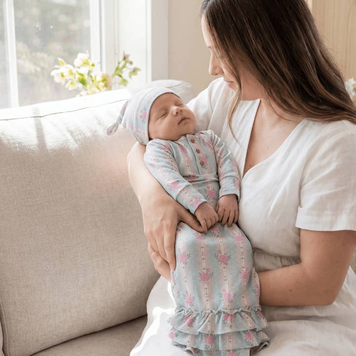 Ruffle Receiving Gown - Roses and Lace for wholesale by Sweet Bamboo