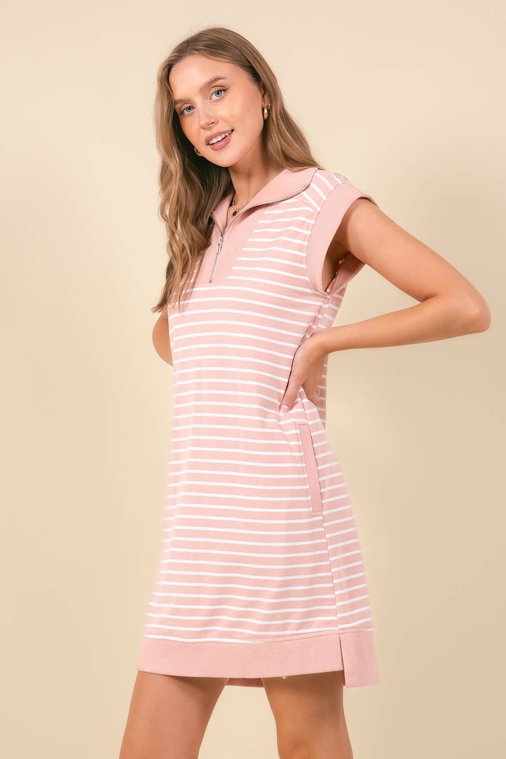 Doe and Rae - Wholesale Dress - Women's - STRIPED FRENCH MINI DRESS W/ SIDE POCKETS - 27871D7