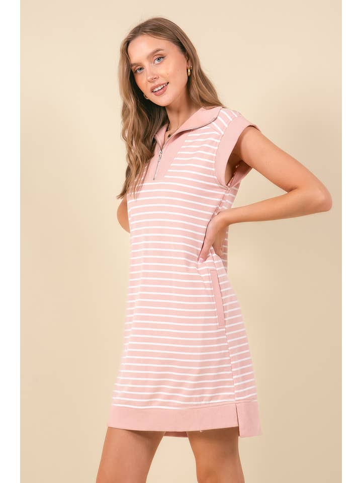 Doe and Rae - Wholesale Dress - Women's - STRIPED FRENCH MINI DRESS W/ SIDE POCKETS - 27871D7