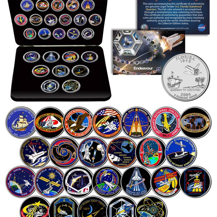 Endeavour Space Shuttle Missions Colorized Florida Quarters 25-Coin Set Nasa med låda och certifikat - Fartyg snabbt och gratis till USA för wholesale av The Merrick Mint