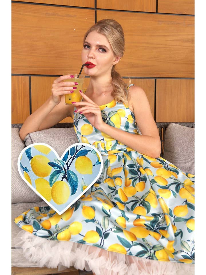 Dolly & Dotty - Wholesale Dress - Women's - Amanda Light Blue Lemon Swing Dress
