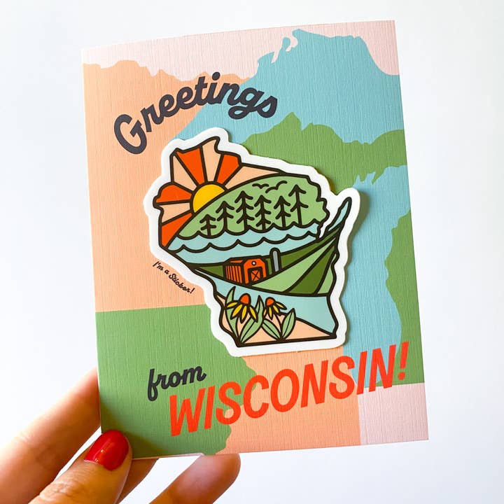 Bottlebrush Graphics – Cartão de saudação diária por atacado – Saudações do Wisconsin (Cartão + Adesivo Vinil!)