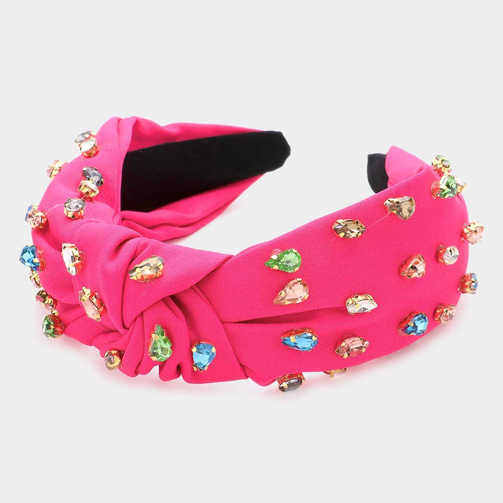 Sensibling Corp. – wholesale Pannband - Dam – Hårband med knut och utskuret mönster, dekorerat med tårformad markissten.0