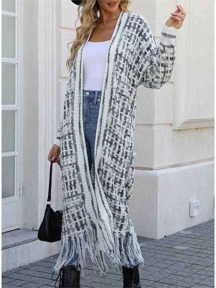 Rosa Clothing - Wholesale Cardigan - Women's - Fringed colorful long knit cardigan