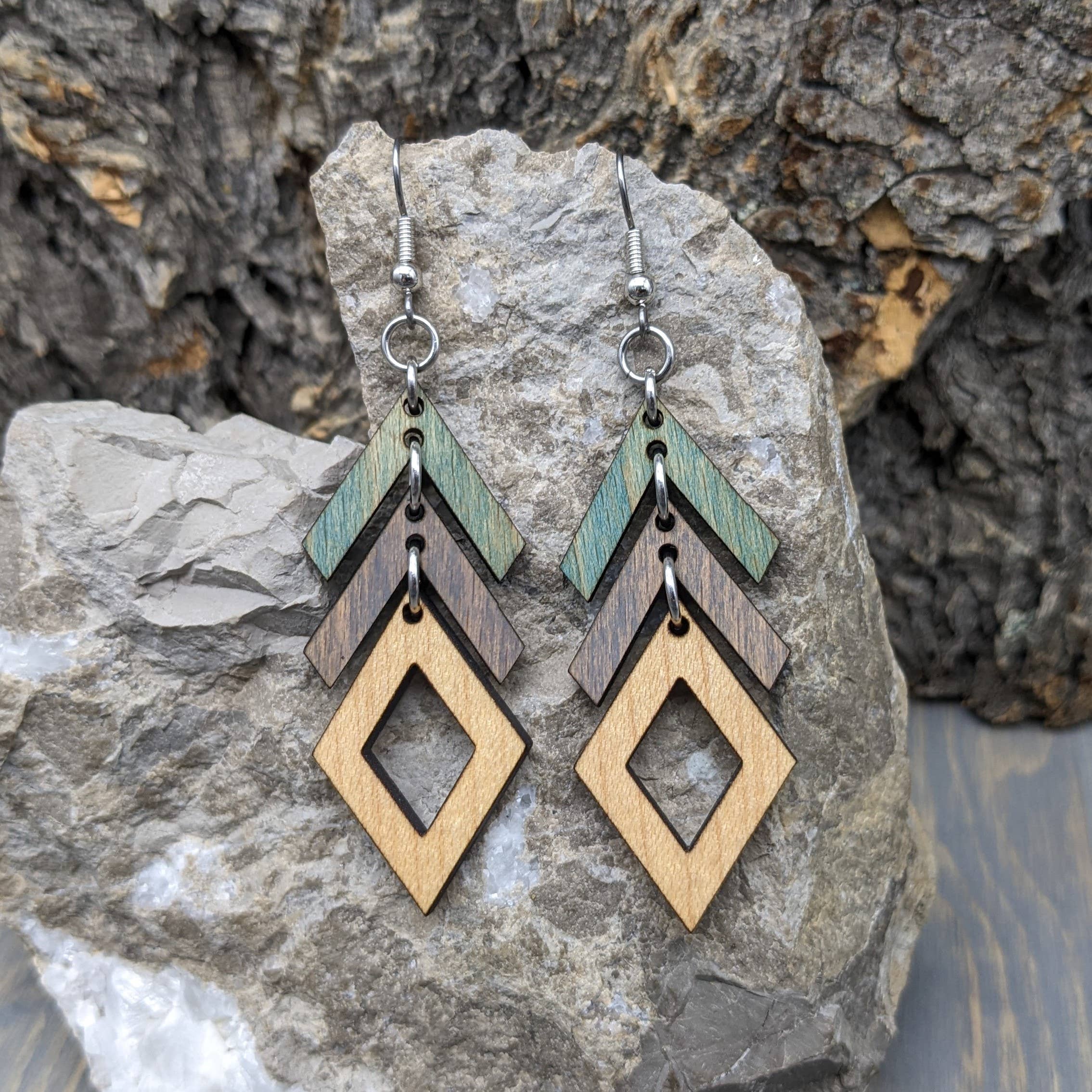 The Forest and Forge - Wholesale Dangle Earrings - Spectrum Diamond Wood Earrings2