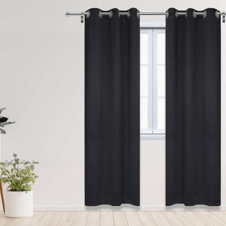 52 X 95 Inch Blackout Polyester Curtains with Grommets Black - 2 Panels for wholesale by YOUR CHAIR COVERS