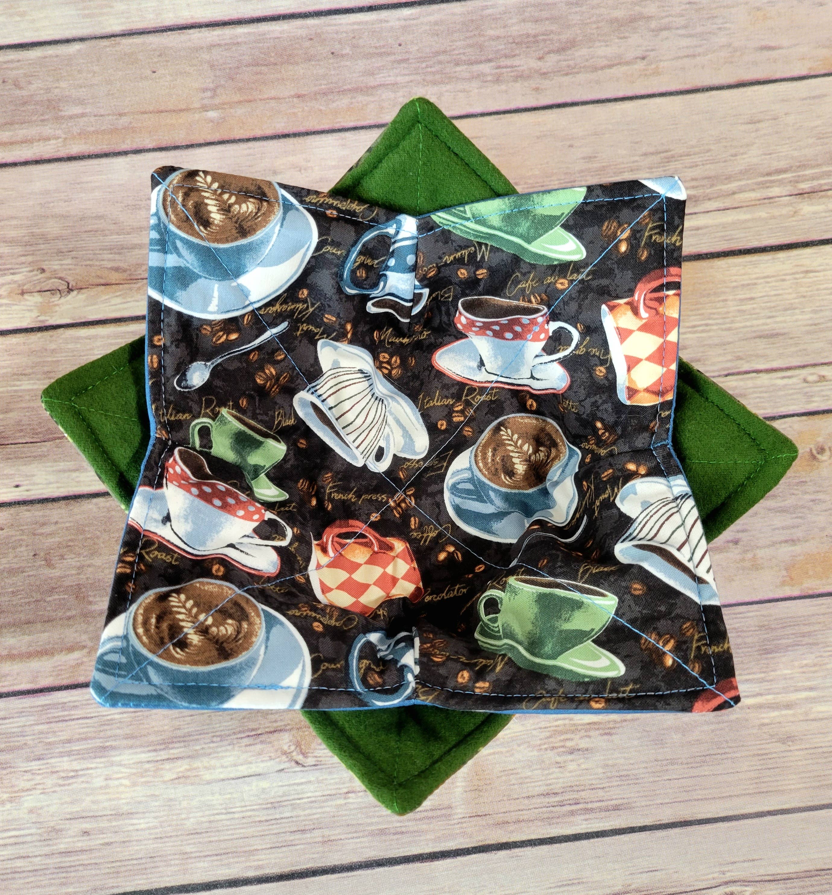 Burpie Bibs Boutique - Wholesale Oven Mitt/Pot Holder - Coffee Cups Bowl Cozy Hot Pad, Latte Cups Padded Bowl Holder0