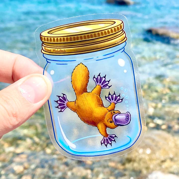 CLEAR STICKER: Platypus In A Jar for wholesale by Ryan McCulloch Art