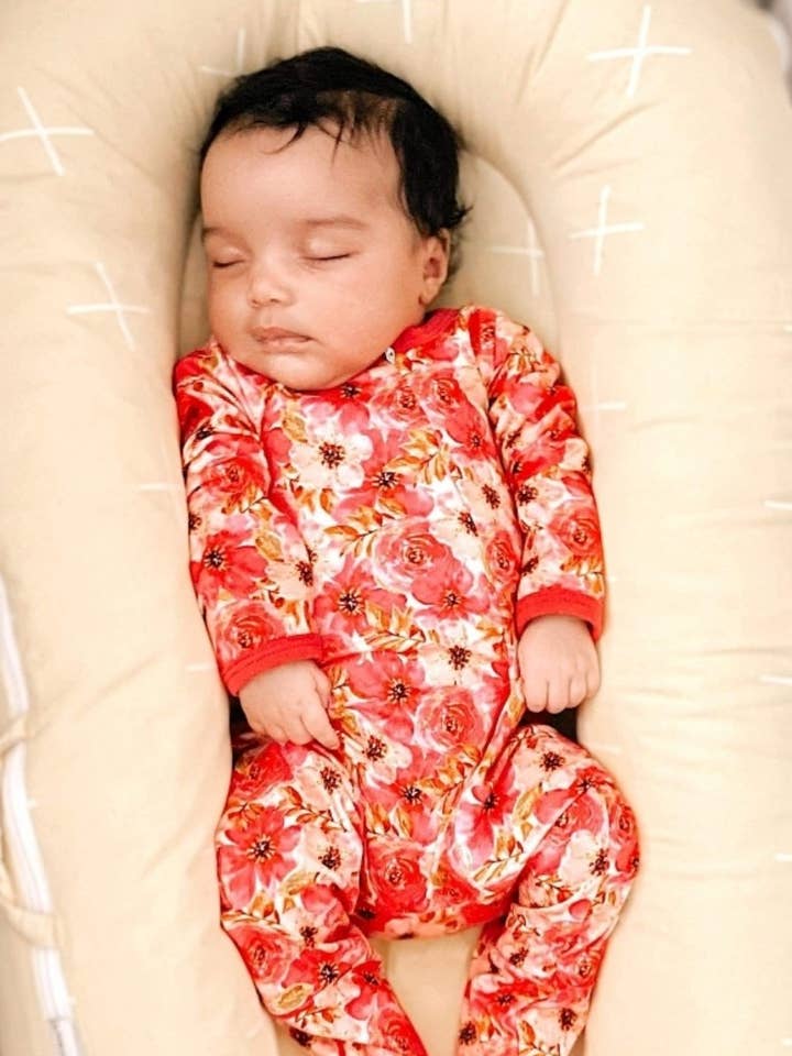 Pink Floral Footed Romper for wholesale by AVA Clothing